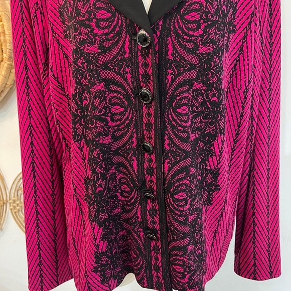 Bob Mackie Wearable Art Lace Print Blazer Jacket Pink Black Statement Jacket L - Picture 4 of 10